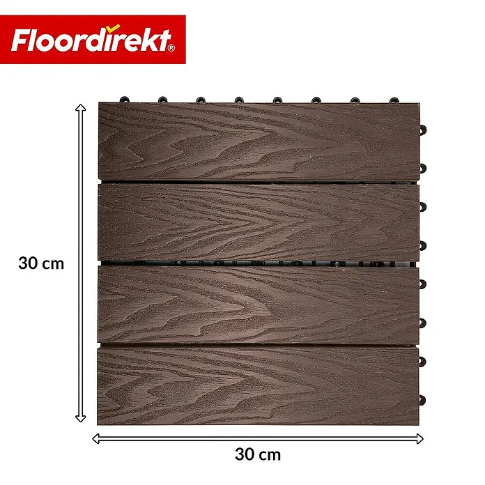 Floordirekt Klickfliese Noble 3D - 30 x 30 cm - 11er Set - 1 m² - Moderne Terrassenfliese - Braun - WPC, 11 Stk.