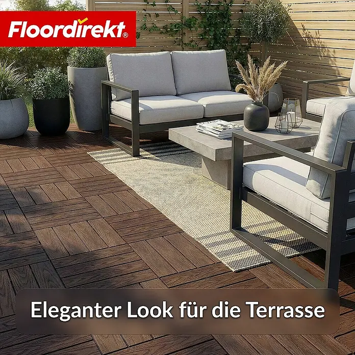 Floordirekt Klickfliese Noble 3D - 30 x 30 cm - 11er Set - 1 m² - Moderne Terrassenfliese - Braun - WPC, 11 Stk.