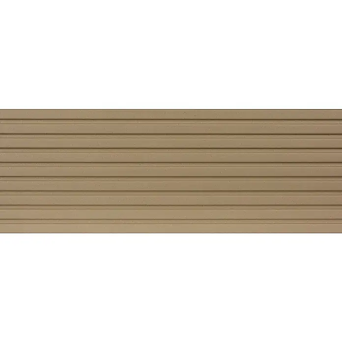 Kovalex WPC-Terrassendiele Exklusiv nach Maß - 500 x 14,5 x 2,6 cm, Sand - Beige gekörnte Oberfläche mit horizontalen Rippen.