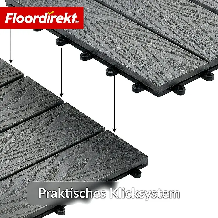 Floordirekt Klickfliese Noble 3D - 30 x 30 cm - 0,25 m² - Moderne Terrassenfliese - Grau - WPC, 1 Stk.