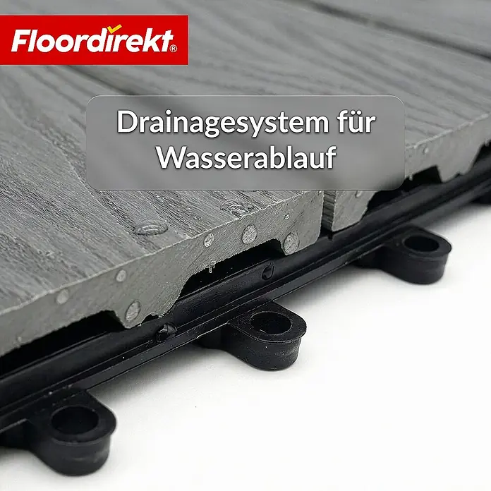 Floordirekt Klickfliese Noble 3D - 30 x 30 cm - 0,25 m² - Moderne Terrassenfliese - Grau - WPC, 1 Stk.