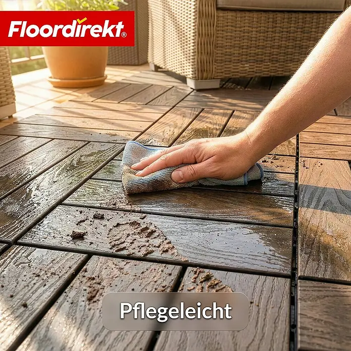 Floordirekt Klickfliese Noble 3D - 30 x 30 cm - 11er Set - 1 m² - Moderne Terrassenfliese - Braun - WPC, 11 Stk.
