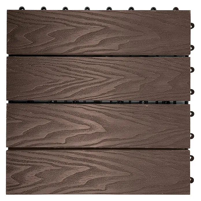 Floordirekt Klickfliese Noble 3D - 30 x 30 cm - 11er Set - 1 m² - Moderne Terrassenfliese - Braun - WPC, 11 Stk.