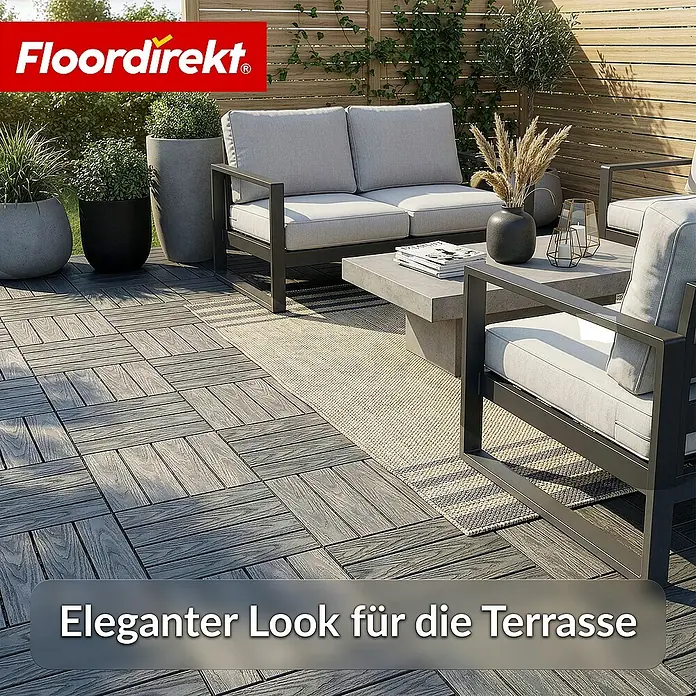 Floordirekt Klickfliese Noble 3D - 30 x 30 cm - 0,25 m² - Moderne Terrassenfliese - Grau - WPC, 1 Stk.
