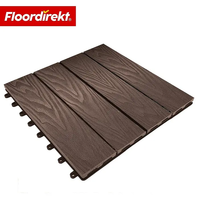 Floordirekt Klickfliese Noble 3D - 30 x 30 cm - 11er Set - 1 m² - Moderne Terrassenfliese - Braun - WPC, 11 Stk.