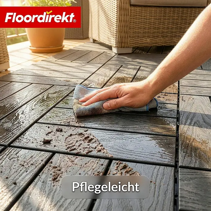 Floordirekt Klickfliese Noble 3D - 30 x 30 cm - 0,25 m² - Moderne Terrassenfliese - Grau - WPC, 1 Stk.