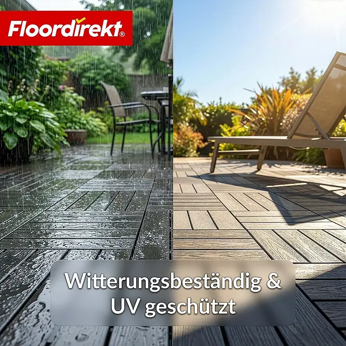 Floordirekt Klickfliese Noble 3D - 30 x 30 cm - 0,25 m² - Moderne Terrassenfliese - Grau - WPC, 1 Stk.