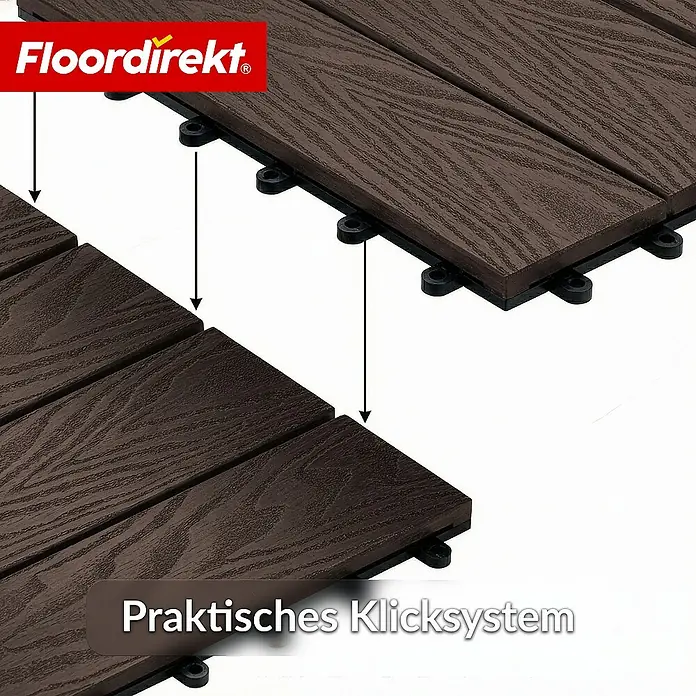 Floordirekt Klickfliese Noble 3D - 30 x 30 cm - 0,25 m² - Moderne Terrassenfliese - Braun - WPC, 1 Stk.