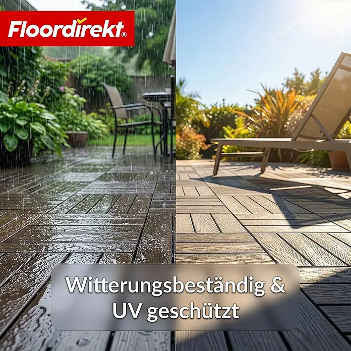 Floordirekt Klickfliese Noble 3D - 30 x 30 cm - 0,25 m² - Moderne Terrassenfliese - Braun - WPC, 1 Stk.