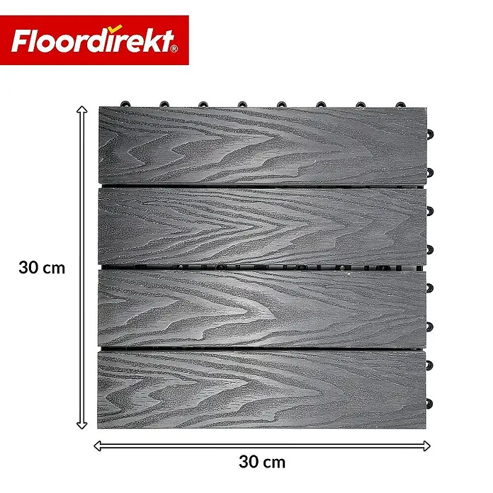 Floordirekt Klickfliese Noble 3D - 30 x 30 cm - 11er Set - 1 m² - Moderne Terrassenfliese - Grau - WPC, 11 Stk.