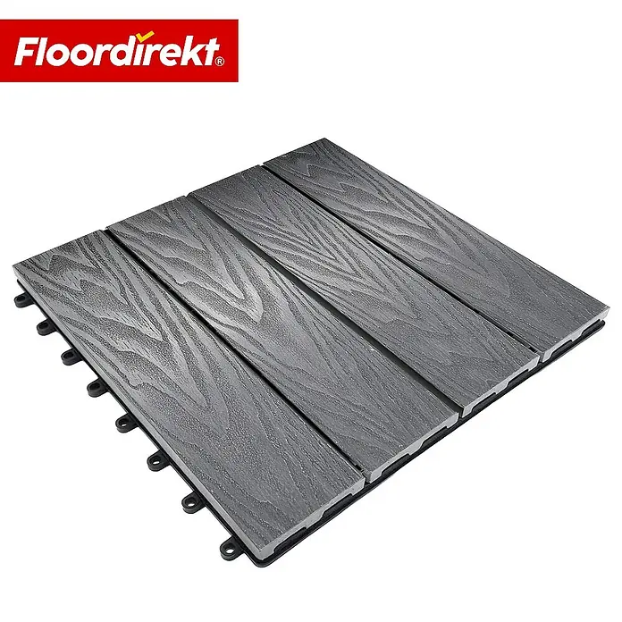 Floordirekt Klickfliese Noble 3D - 30 x 30 cm - 11er Set - 1 m² - Moderne Terrassenfliese - Grau - WPC, 11 Stk.