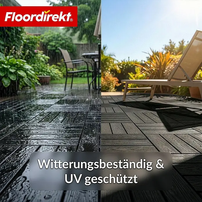 Floordirekt Klickfliese Noble 3D - 30 x 30 cm - 11er Set - 1 m² - Moderne Terrassenfliese - Schwarz - WPC, 11 Stk.