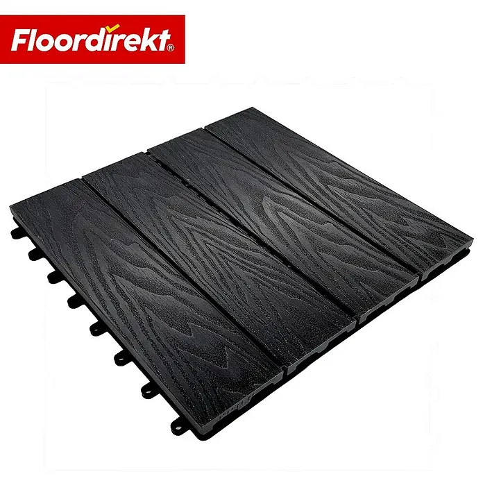 Floordirekt Klickfliese Noble 3D - 30 x 30 cm - 11er Set - 1 m² - Moderne Terrassenfliese - Schwarz - WPC, 11 Stk.