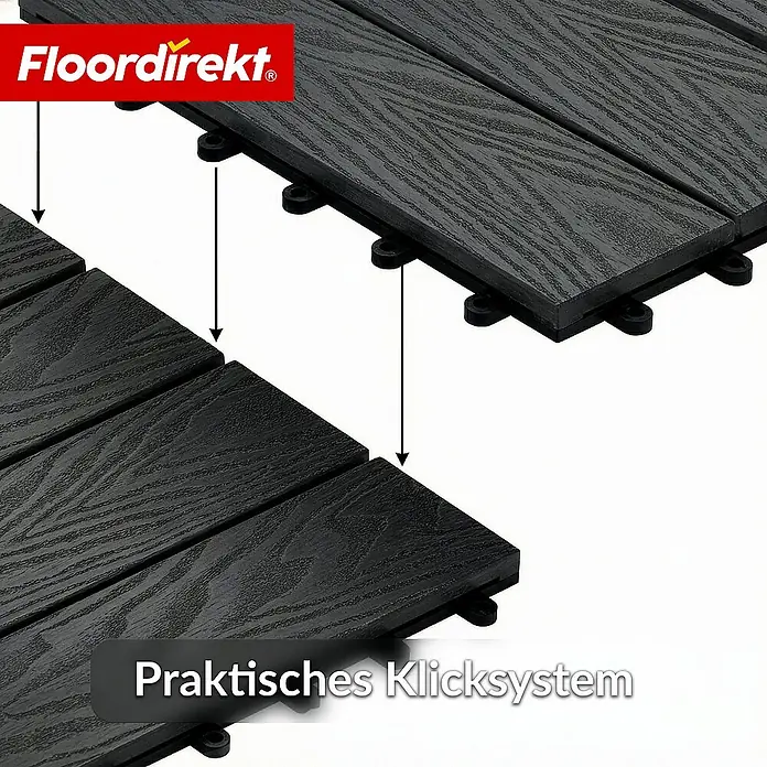 Floordirekt Klickfliese Noble 3D - 30 x 30 cm - 0,25 m² - Moderne Terrassenfliese - Schwarz - WPC, 1 Stk.
