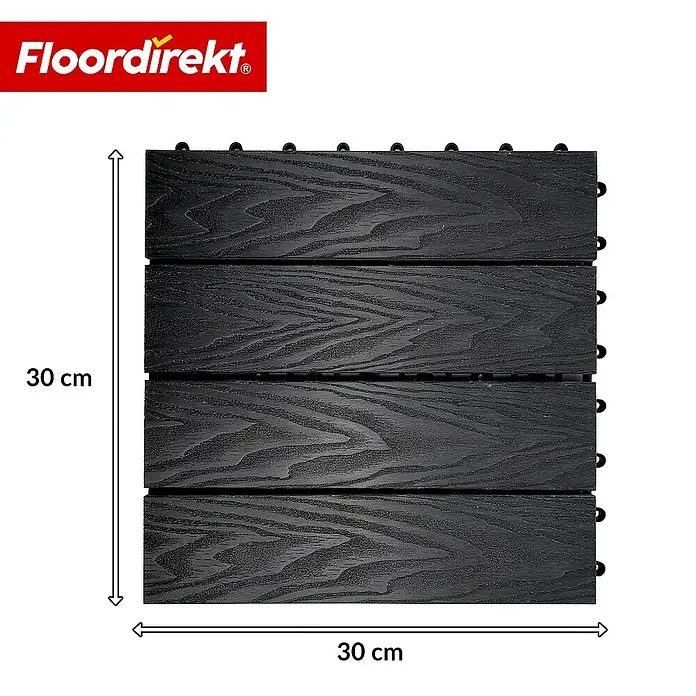Floordirekt Klickfliese Noble 3D - 30 x 30 cm - 0,25 m² - Moderne Terrassenfliese - Schwarz - WPC, 1 Stk.