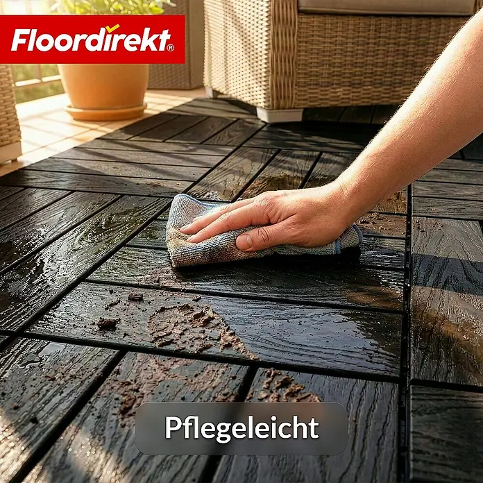 Floordirekt Klickfliese Noble 3D - 30 x 30 cm - 11er Set - 1 m² - Moderne Terrassenfliese - Schwarz - WPC, 11 Stk.