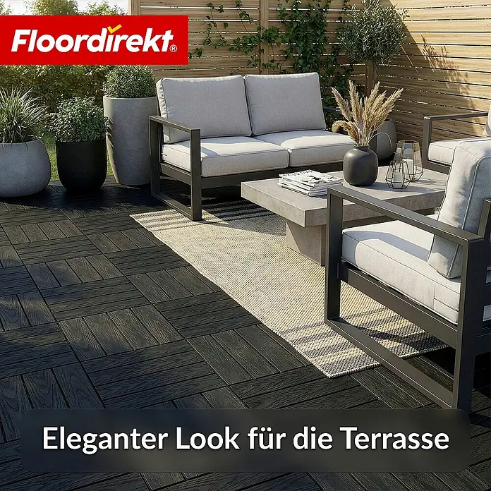 Floordirekt Klickfliese Noble 3D - 30 x 30 cm - 0,25 m² - Moderne Terrassenfliese - Schwarz - WPC, 1 Stk.