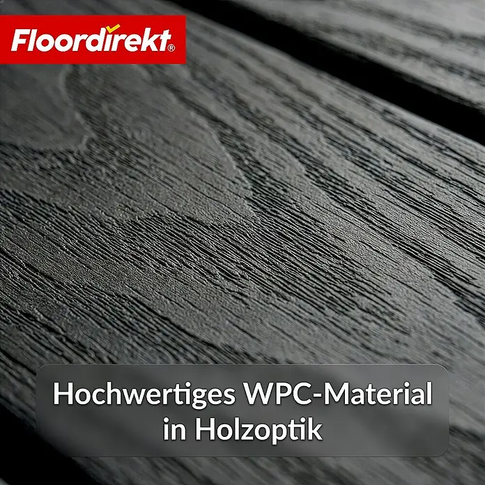 Floordirekt Klickfliese Noble 3D - 30 x 30 cm - 0,25 m² - Moderne Terrassenfliese - Schwarz - WPC, 1 Stk.