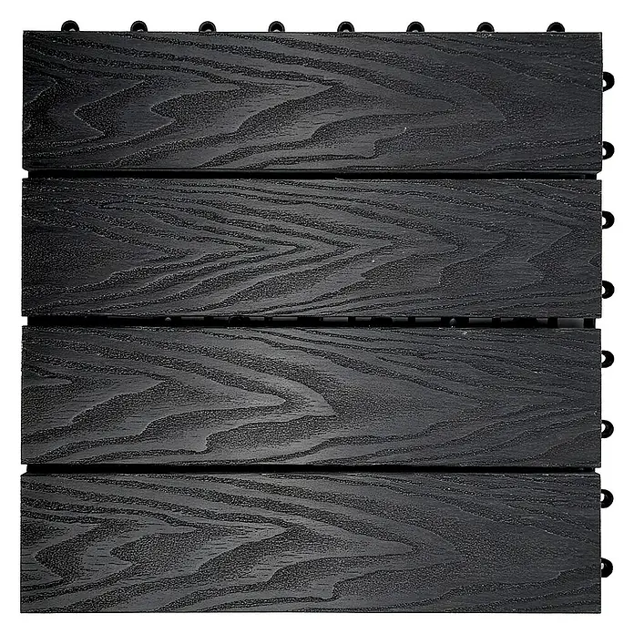 Floordirekt Klickfliese Noble 3D - 30 x 30 cm - 11er Set - 1 m² - Moderne Terrassenfliese - Schwarz - WPC, 11 Stk.