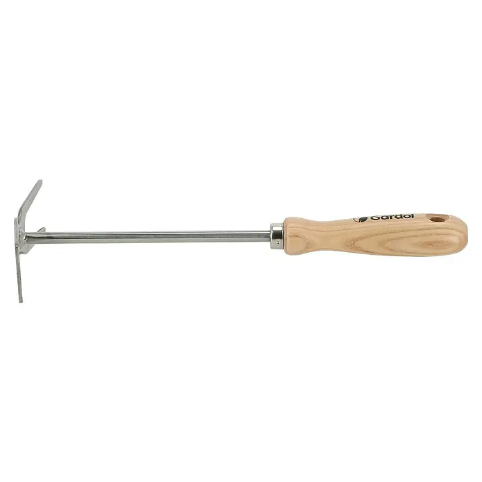 Gardol Doppelhacke - Anzahl Zinken: 2 Stk., Esche, Edelstahl - Metall-Handkultivator mit hellem Holzgriff für Gartenarbeiten.