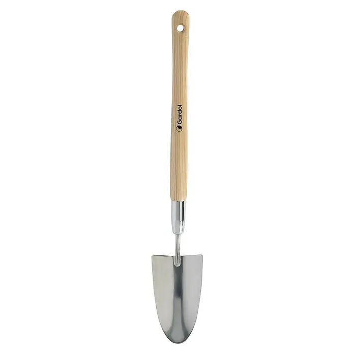 Gardol Schaufel - Breite: 9 cm, Länge: 55 cm - Gartenschaufel mit hellem Holzgriff und glänzender silberner Metallschaufel.