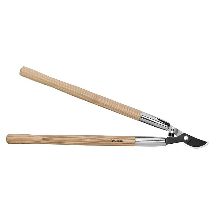 Gardol Astschere - Schneidsystem Gartenschere: Bypass, Länge: 70,5 cm - Langstielige Astschere mit Naturholzgriffen, silbernen Metallbeschlägen und schwarzen Klingen.