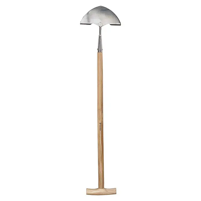 Gardol Rasenkantenstecher - Esche, Edelstahl - Langstielige Gartenhacke mit sichelförmigem Silberblatt und hellem Holzgriff zum Jäten.
