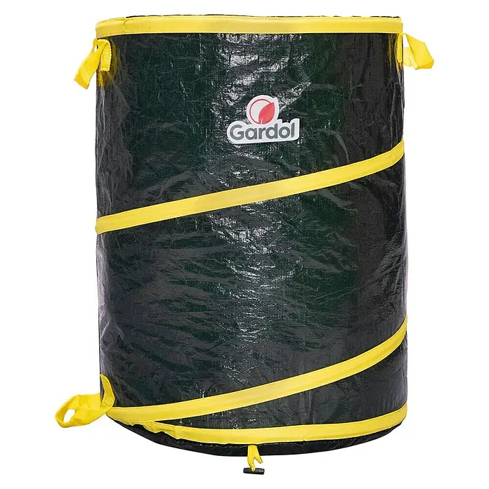 Gardol Pop-Up Gartenabfallsack - 120 l, Höhe: 60 cm, Durchmesser: 50 cm - Dunkelgrüner Gardol Gartenabfallsack mit gelbem Rand, Spiralverstärkung und Trageschlaufen.
