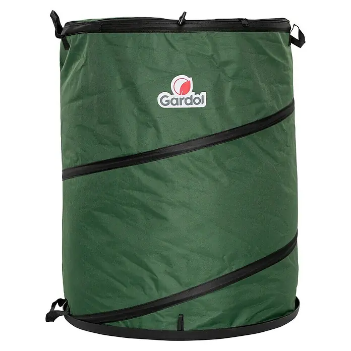 Gardol Premium Pop-Up Gartenabfallsack - 175 l, Ø x H: 56 x 71 cm - Grüner Gardol zusammenklappbarer Gartenabfallsack mit schwarzem Besatz und Kordelzugverschluss.