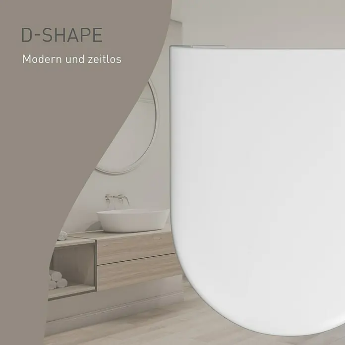 Camargue Paris WC-Sitz - Duroplast, Weiß, Mit Absenkautomatik - Weißer D-förmiger Toilettensitz in einem modernen Badezimmerambiente.