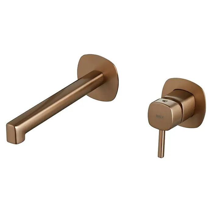 Camargue Bolonia Grifo de lavabo - Oro rosa, Latón - Grifo de pared con acabado bronce, caño rectangular y maneta de control cuadrada separada.