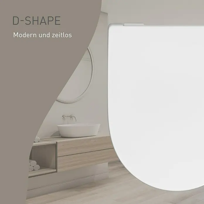 Camargue New York WC-Sitz 3.0 - Duroplast, Weiß, Mit Absenkautomatik - Weißer D-förmiger WC-Sitz, modern und zeitlos, in einem zeitgenössischen Badezimmer.