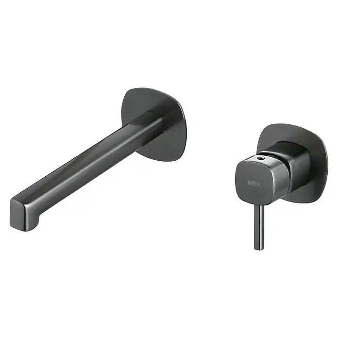 Camargue Bolonia Grifo de lavabo - Black gun, Latón - Grifo de pared negro mate con caño rectangular y maneta de control cuadrada separada.
