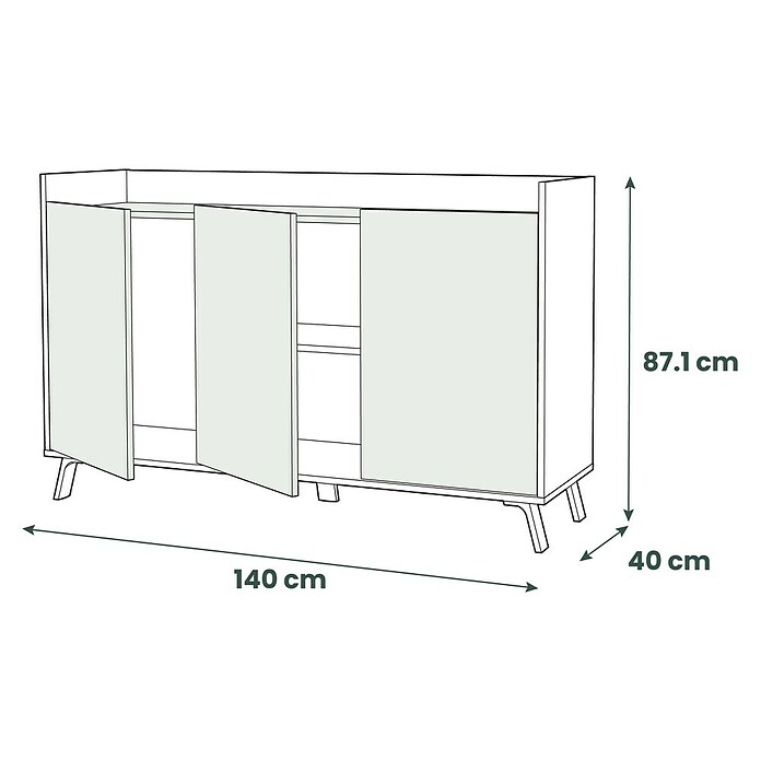 Meka Block Aparador K-504 (L x An x Al: 40 x 140 x 87,1 cm, Blanco Poro/Roble Aurora, Número de puertas: 3 ud.) | BAUHAUS