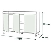Meka Block Aparador K-504 (L x An x Al: 40 x 140 x 87,1 cm, Blanco Poro/Roble Aurora, Número de puertas: 3 ud.) | BAUHAUS