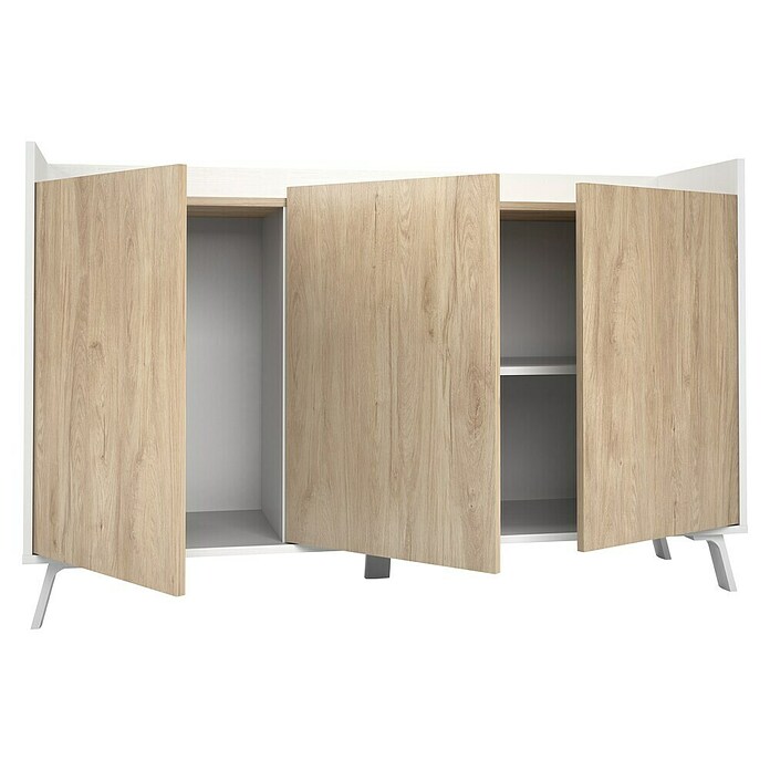 Meka Block Aparador K-504 (L x An x Al: 40 x 140 x 87,1 cm, Blanco Poro/Roble Aurora, Número de puertas: 3 ud.) | BAUHAUS