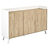 Meka Block Aparador K-504 (L x An x Al: 40 x 140 x 87,1 cm, Blanco Poro/Roble Aurora, Número de puertas: 3 ud.) | BAUHAUS