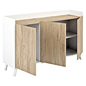 Meka Block Aparador K-504 (L x An x Al: 40 x 140 x 87,1 cm, Blanco Poro/Roble Aurora, Número de puertas: 3 ud.) | BAUHAUS