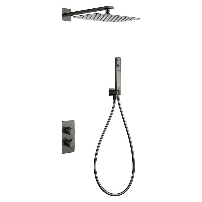 Camargue Bolonia Sistema de ducha empotrado (Con grifo termostático, Black gun, Latón) | BAUHAUS