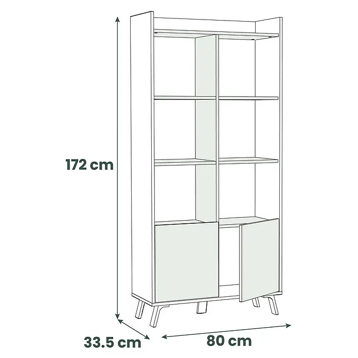 Meka Block Conjunto mueble de salón K-50 - 2 pzs., Blanco Poro/Roble Aurora - Estantería blanca y gris claro con estantes abiertos y dos compartimentos inferiores con puertas, dimensiones: 172 cm A, 80 cm An, 33,5 cm P.