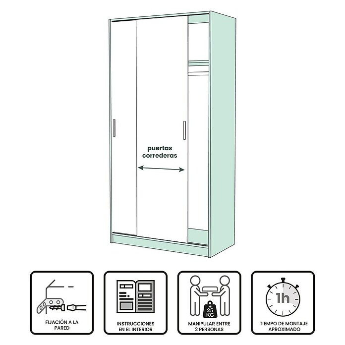 Meka Block Armario de puertas correderas K-511 (L x An x Al: 50 x 100 x 200 cm, Blanco Liso/Roble Cortez) | BAUHAUS