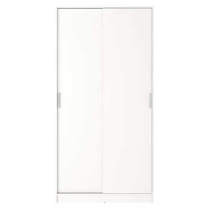 Meka Block Armario de puertas correderas K-511 - L x An x Al: 50 x 100 x 200 cm, Blanco Liso - Armario blanco con dos puertas correderas y tiradores plateados.