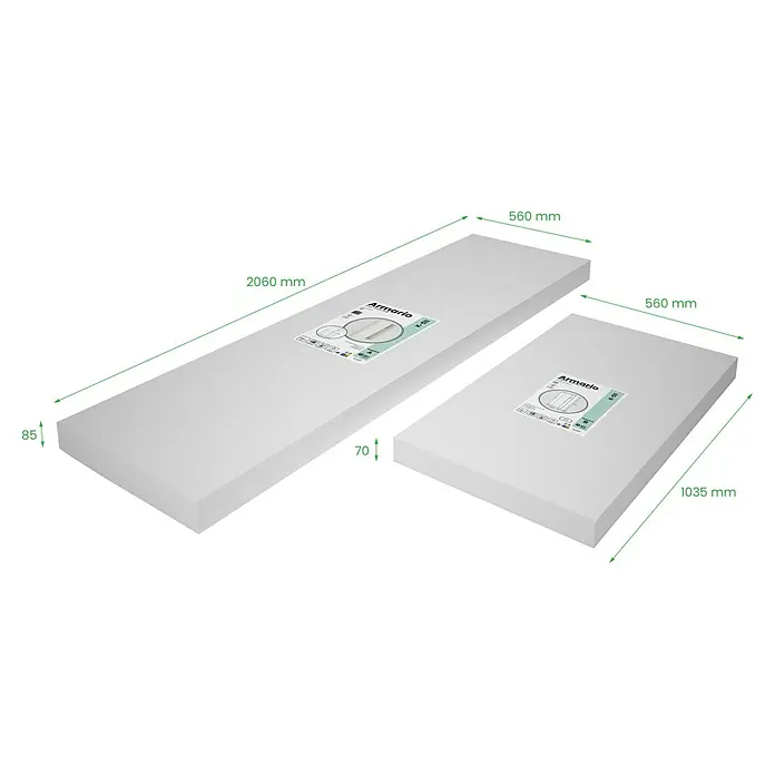 Meka Block Armario de puertas correderas K-511 - L x An x Al: 50 x 100 x 200 cm, Blanco Liso - Dos paquetes planos de armario: grande (2060x560x85mm), pequeño (1035x560x70mm), ambos etiquetados 'Armario K-511'.
