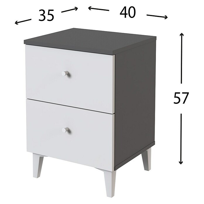 Meka Block Mesita de noche París (L x An x Al: 35 x 40,2 x 56,5 cm, Gris París/Blanco Liso, Número de cajones: 2 ud.) | BAUHAUS