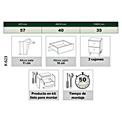 Meka Block Mesita de noche París (L x An x Al: 35 x 40,2 x 56,5 cm, Gris París/Blanco Liso, Número de cajones: 2 ud.) | BAUHAUS
