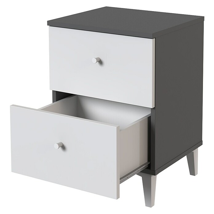 Meka Block Mesita de noche París (L x An x Al: 35 x 40,2 x 56,5 cm, Gris París/Blanco Liso, Número de cajones: 2 ud.) | BAUHAUS
