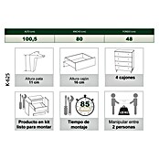 Meka Block Cómoda París (L x An x Al: 48 x 80,2 x 100,4 cm, Gris París/Blanco Liso, Número de cajones: 4 ud.) | BAUHAUS
