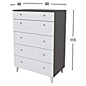 Meka Block Cómoda París (L x An x Al: 48 x 80,2 x 114,6 cm, Gris París/Blanco Liso, Número de cajones: 5 ud.) | BAUHAUS