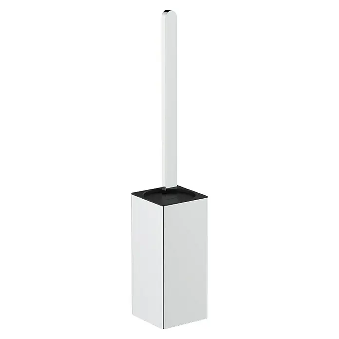 Escobillero de suelo Urban - Altura: 45 cm, Acero inoxidable, Cromado - Escobillero de WC cuadrado blanco con soporte e inserto negro.