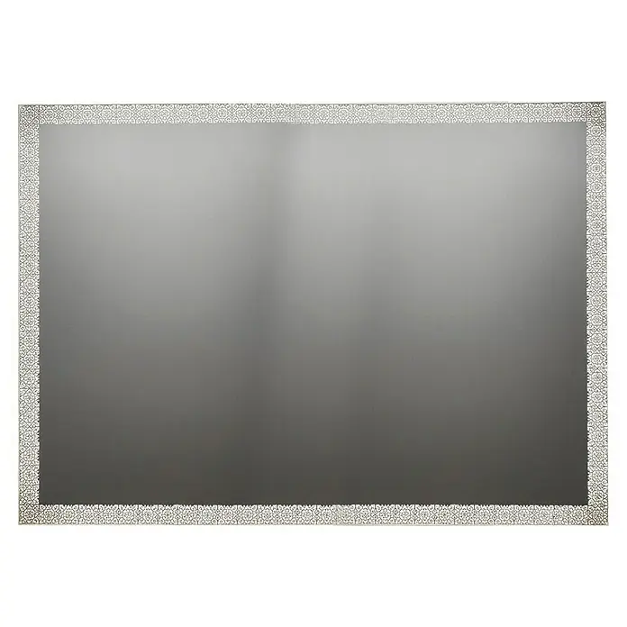 Espejo con luz Alhambra - 120 x 80 cm, Acero - Espejo rectangular con un marco ornamentado y estampado de color claro.